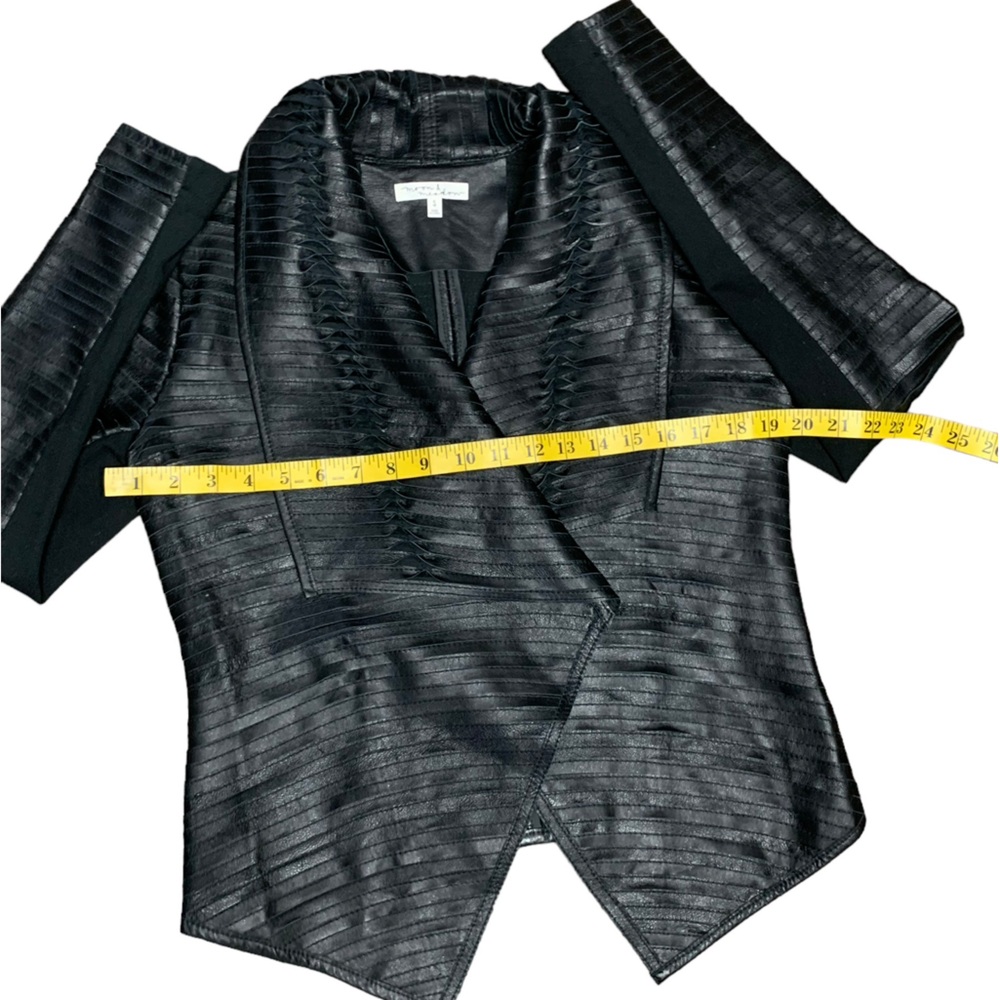 Black Leather Ribbed Draped Jacket - Womens - Picture 9 of 11